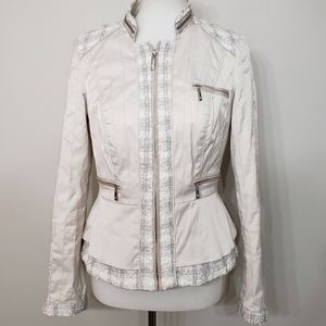 WHBM Cream Sateen & Tweed Peplum Jacket